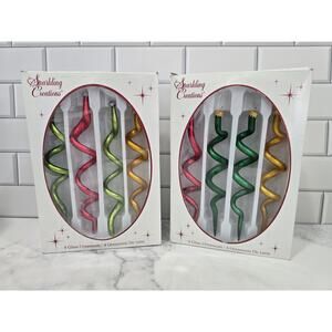 Sparkling Creations Spiral/Corkscrew Glass Ornaments 2 Sets Of 4 In Boxes